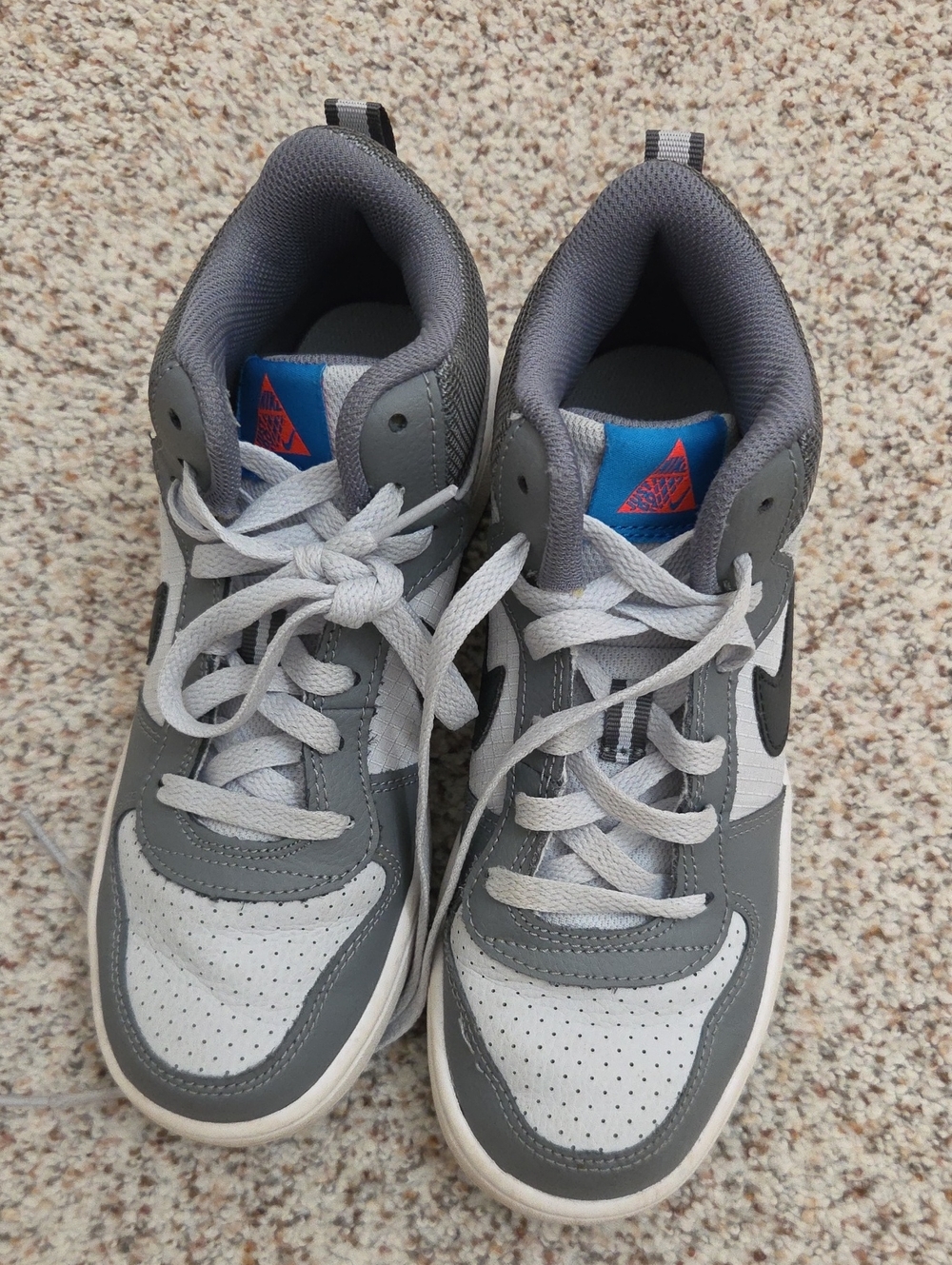 Nike Kids Gray and White High-Top Sneakers with Black Swoosh